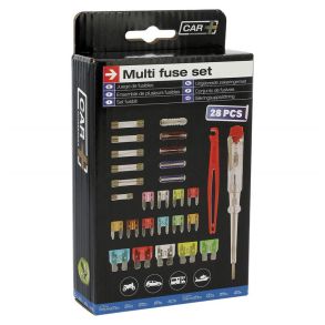 Sikringssortiment 28 dele - Glassikringer, fladsikringer, ATO bladsikringer & porcelnssikringer