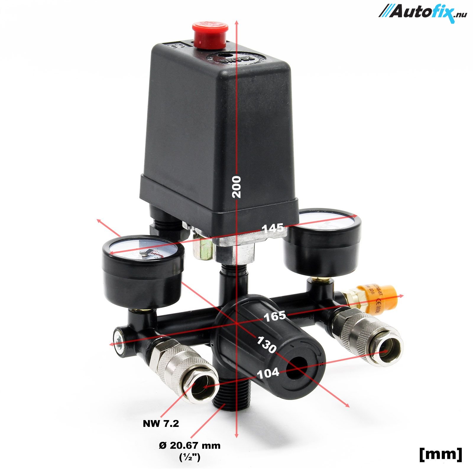 Trykregulator til kompressor M. trykafbryder & 2 manometer Udv