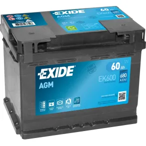 Startbatteri Start/stop - Exide AGM EK600 - 12V (60ah / 680cca)