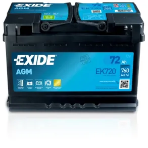 Startbatteri Start/stop - Exide AGM EK720 - 12V (72ah / 760cca)