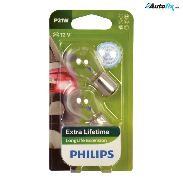 P21W Pære 12V - Philips LongLife EcoVision - (2 Stk) 
