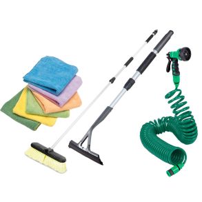 Vaskest - Spiral vandslange M/ Teleskopisk vaskebrste & skraber - 4 Dele